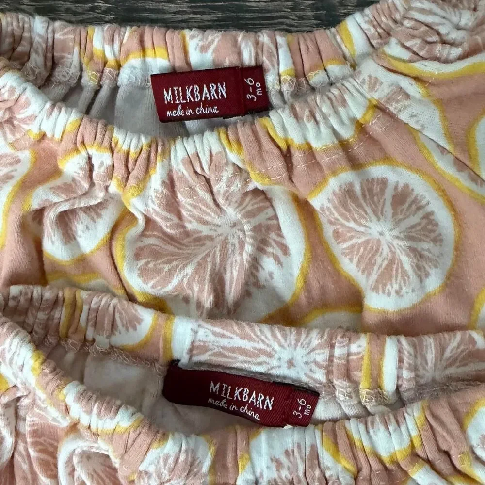 Milkbarn Pink Grapefruit Flutter Sleeve Swing Top Bloomer Set Size 3-6 Months